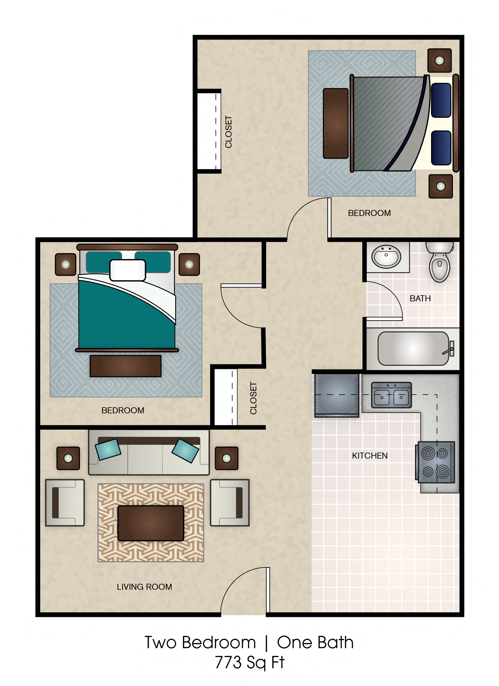 2 Bedroom/1 Bathroom Floor Plan